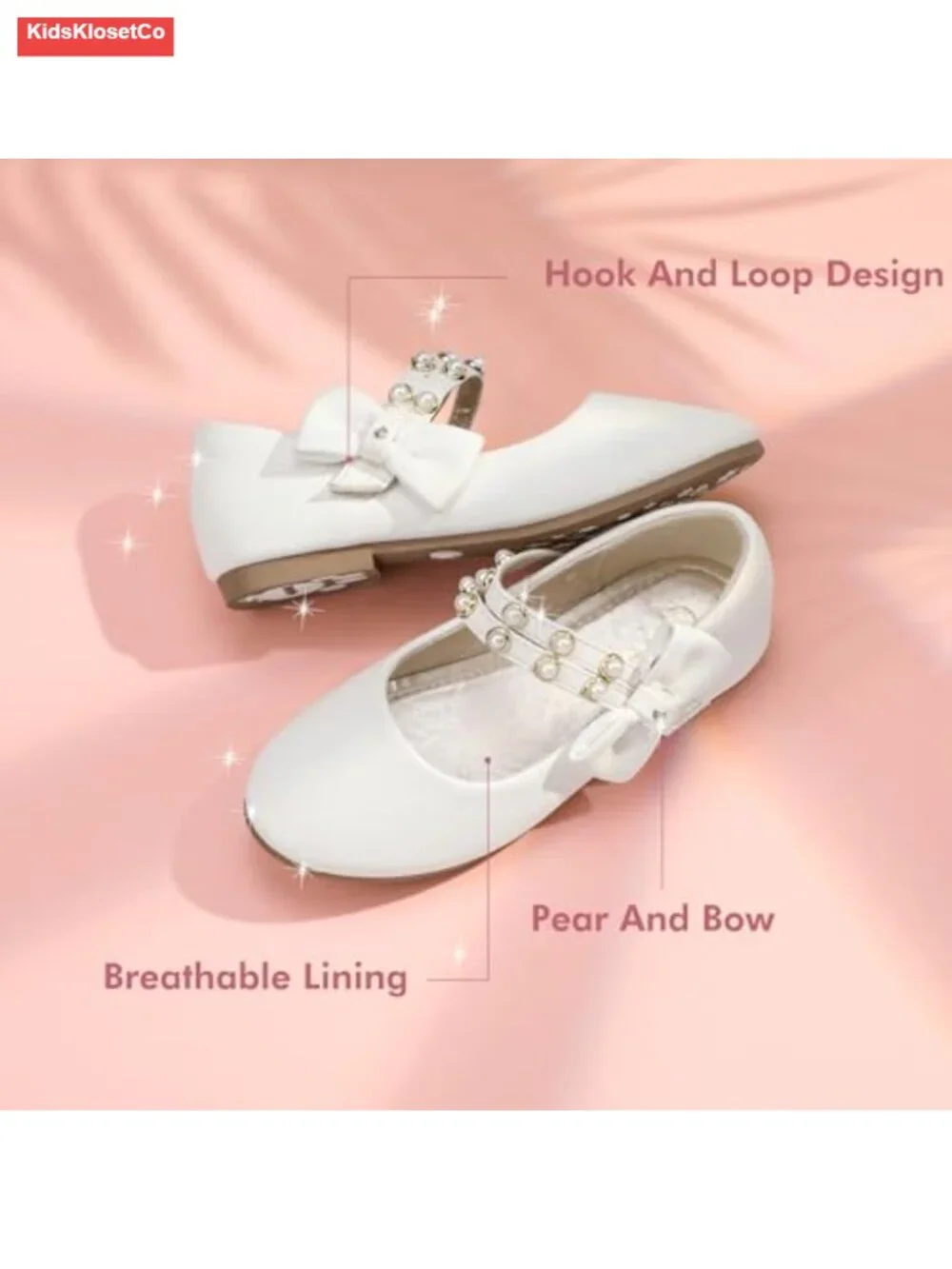 Girls Pearls Bow Ballet Flats Dress Shoes Flower Girl Wedding Party